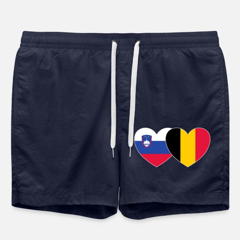 Slovenia Belgium Flag Heart - Swim Trunks - french navy