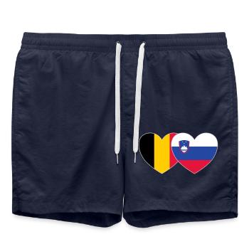 Belgien Slowenien Flagge Herz - Badeshorts - French Navy - Vorne - AI Model Male 185 light (185cm)