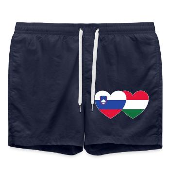 Slovenia Hungary Flag Heart - Swim Trunks - french navy - Front - AI Model Male 185 light (185cm)