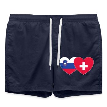 Slovénie Suisse Flag Heart - Short de bain - bleu marine - Devant - AI Model Male 185 light (185cm)
