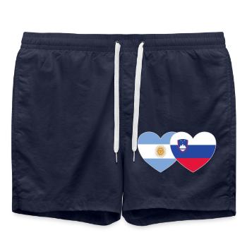 Argentina Slovenia Flag Heart - Swim Trunks - french navy - Front - AI Model Male 185 light (185cm)