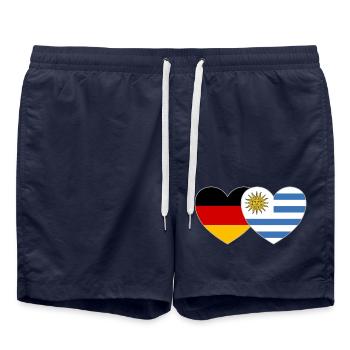 Deutschland Uruguay Flagge Herz - Badeshorts - French Navy - Vorne - AI Model Male 185 light (185cm)