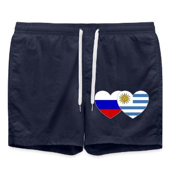 Russland Uruguay Flagge Herz - Badeshorts - French Navy - Vorne - AI Model Male 185 light (185cm)