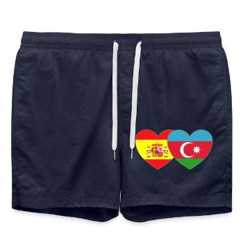 Espagne Azerbaïdjan Drapeau Cœur - Short de bain - bleu marine - Devant - AI Model Male 185 light (185cm)