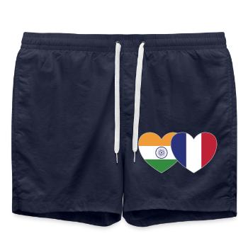 Inde France Flag Coeur - Short de bain - bleu marine - Devant - AI Model Male 185 light (185cm)
