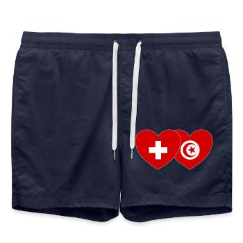 Suisse Tunisie Flag Heart - Short de bain - bleu marine - Devant - AI Model Male 185 light (185cm)