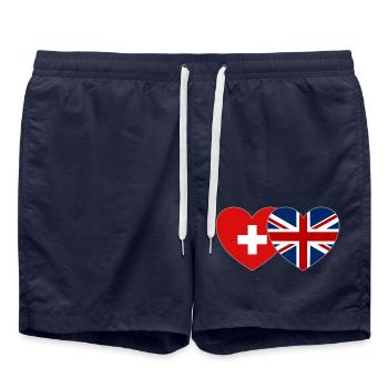 Suisse Angleterre Flag Heart - Short de bain - bleu marine - Devant - AI Model Male 185 light (185cm)