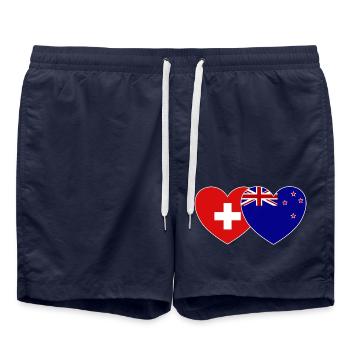 Suisse Nouvelle-Zélande Flag Heart - Short de bain - bleu marine - Devant - AI Model Male 185 light (185cm)