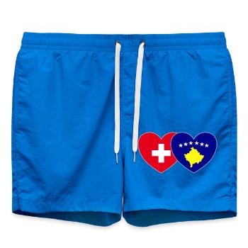 Switzerland Kosovo Flag Heart - Swim Trunks - cobalt blue - Front