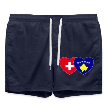Schweiz Kosovo Flagge Herz - Badeshorts - French Navy - Vorne - AI Model Male 185 light (185cm)