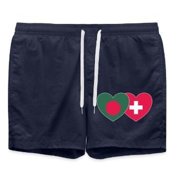 Bangladesh Switzerland Flag Heart - Swim Trunks - french navy - Front - AI Model Male 185 light (185cm)