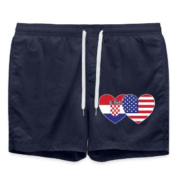 Croatia USA Flag Heart - Swim Trunks - french navy - Front - AI Model Male 185 light (185cm)