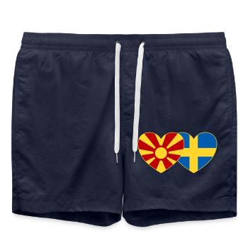 Macédoine Suède Flag Coeur - Short de bain - bleu marine - Devant - AI Model Male 185 light (185cm)