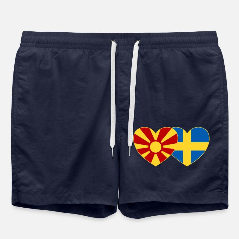 Macedonia Sweden Flag Heart - Swim Trunks - french navy