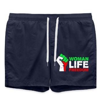 Woman, Life, Freedom | Free Iran! | With flag - Swim Trunks - french navy - Front - AI Model Male 185 light (185cm)