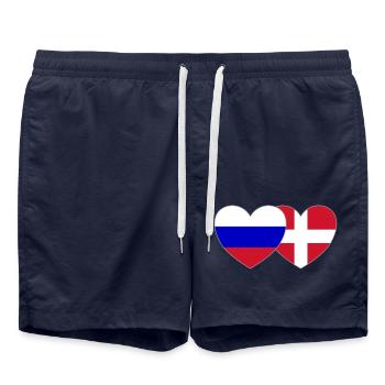 Russia Denmark Flag Heart - Swim Trunks - french navy - Front - AI Model Male 185 light (185cm)