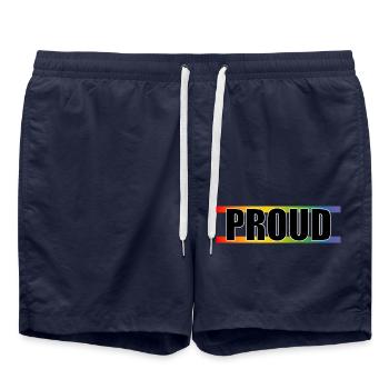 Regenbogen LGBT Proud white outline - Badeshorts - French Navy - Vorne - AI Model Male 185 light (185cm)