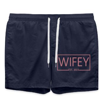2023 Verlobung Brautdusche Hochzeit - Badeshorts - French Navy - Vorne - AI Model Male 185 light (185cm)