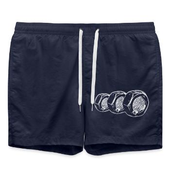 Three standing vintage screw nuts - Swim Trunks - french navy - Front - AI Model Male 185 light (185cm)