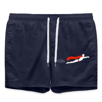 Supermen flies | Vectorgraphic - Swim Trunks - french navy - Front - AI Model Male 185 light (185cm)