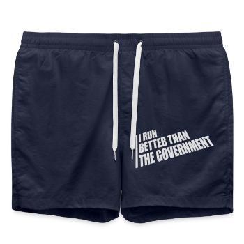 run better than government - Swim Trunks - french navy - Front - AI Model Male 185 light (185cm)