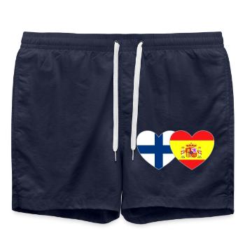 Finnland Spanien Flagge Herz - Badeshorts - French Navy - Vorne - AI Model Male 185 light (185cm)