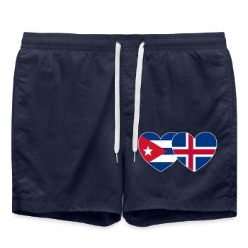 Cuba Iceland Flag Heart - Swim Trunks - french navy - Front - AI Model Male 185 light (185cm)