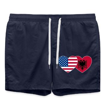USA Albanien Flagge Herz - Badeshorts - French Navy - Vorne - AI Model Male 185 light (185cm)
