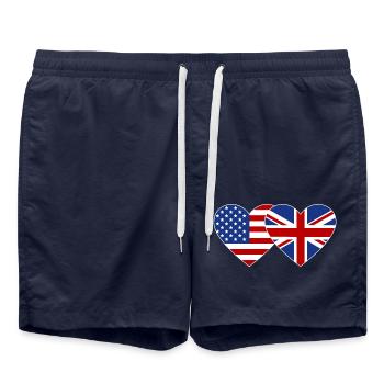 États-Unis Angleterre Flag Heart - Short de bain - bleu marine - Devant - AI Model Male 185 light (185cm)