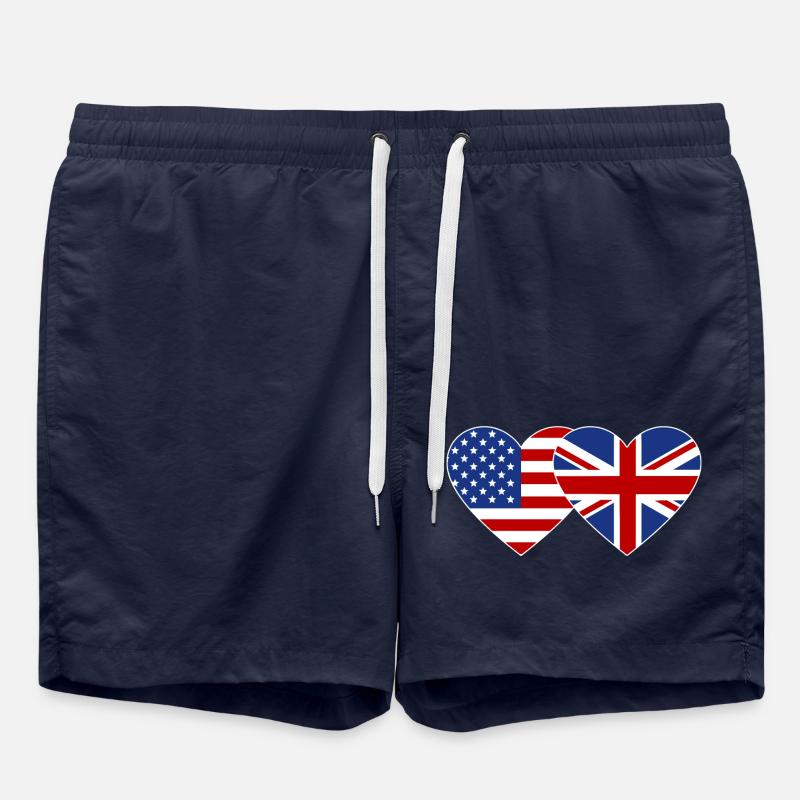 USA England Flag Heart - Swim Trunks - french navy