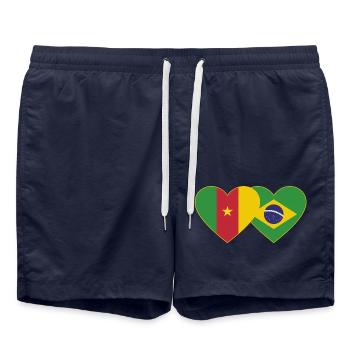 Cameroon Brazil Flag Heart - Swim Trunks - french navy - Front - AI Model Male 185 light (185cm)