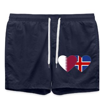 Qatar Iceland Flag Heart - Swim Trunks - french navy - Front - AI Model Male 185 light (185cm)