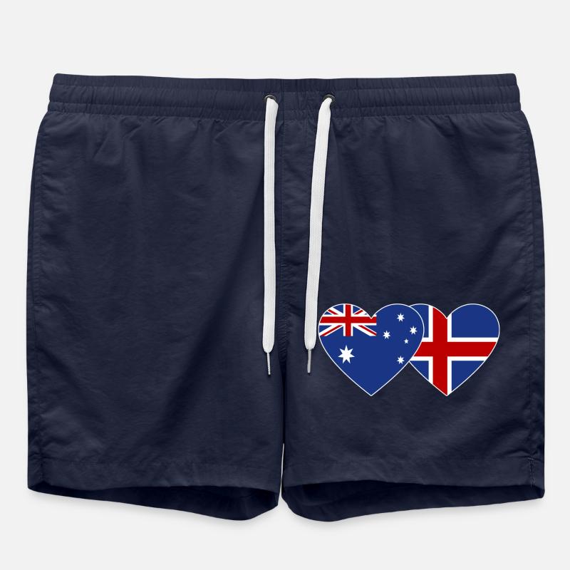 Australia Iceland Flag Heart - Swim Trunks - french navy