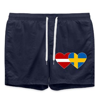 Lettland Schweden Flagge Herz - Badeshorts - French Navy - Vorne - AI Model Male 185 light (185cm)