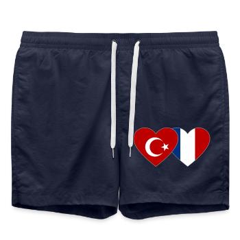 Turkey France Flag Heart - Swim Trunks - french navy - Front - AI Model Male 185 light (185cm)