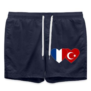 France Turkey Flag Heart - Swim Trunks - french navy - Front - AI Model Male 185 light (185cm)
