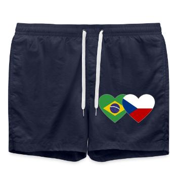 Brazil Czech Republic Flag Heart - Swim Trunks - french navy - Front - AI Model Male 185 light (185cm)
