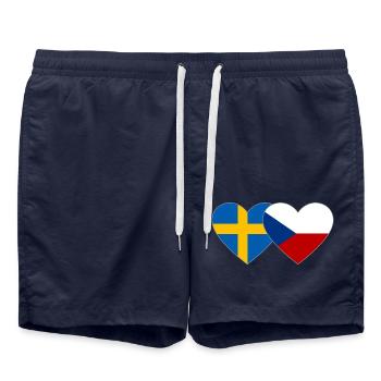 Schweden Tschechien Flagge Herz - Badeshorts - French Navy - Vorne - AI Model Male 185 light (185cm)