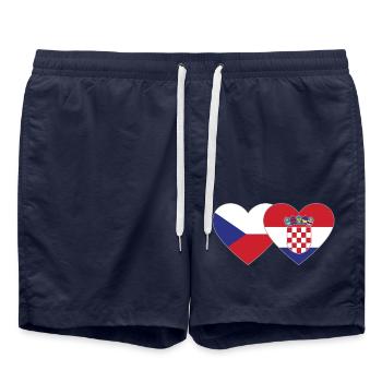 Czech Republic Croatia Flag Heart - Swim Trunks - french navy - Front - AI Model Male 185 light (185cm)