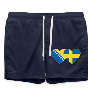 Bosnia Sweden Flag Heart - Swim Trunks - french navy - Front - AI Model Male 185 light (185cm)