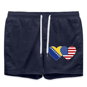 Bosnia USA Flag Heart - Swim Trunks - french navy - Front - AI Model Male 185 light (185cm)