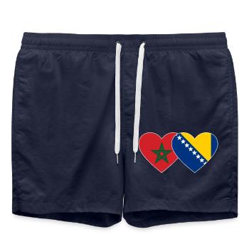 Morocco Bosnia Flag Heart - Swim Trunks - french navy - Front - AI Model Male 185 light (185cm)