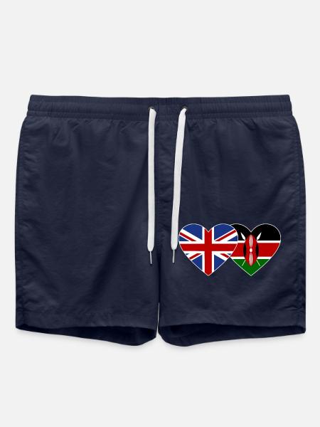 England Kenya Flag Heart - Swim Trunks - french navy