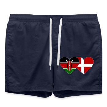 Kenia Dänemark Flagge Herz - Badeshorts - French Navy - Vorne - AI Model Male 185 light (185cm)