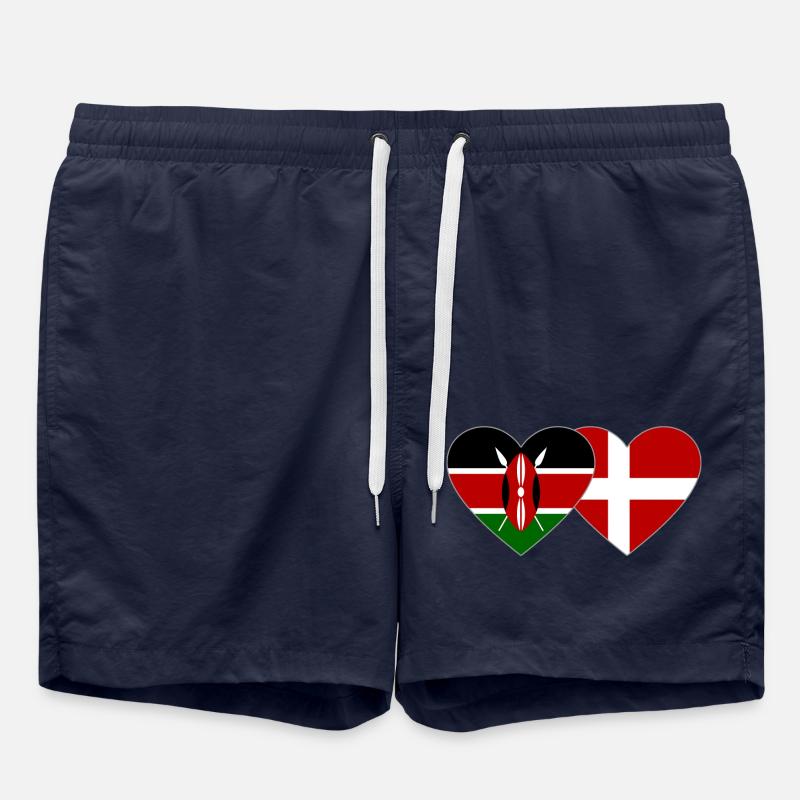 Kenya Denmark Flag Heart - Swim Trunks - french navy