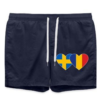 Sweden Romania Flag Heart - Swim Trunks - french navy - Front - AI Model Male 185 light (185cm)