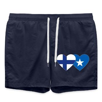 Finnland Somalia Flagge Herz - Badeshorts - French Navy - Vorne - AI Model Male 185 light (185cm)