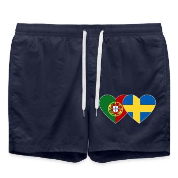 Portugal Schweden Flagge Herz - Badeshorts - French Navy - Vorne - AI Model Male 185 light (185cm)
