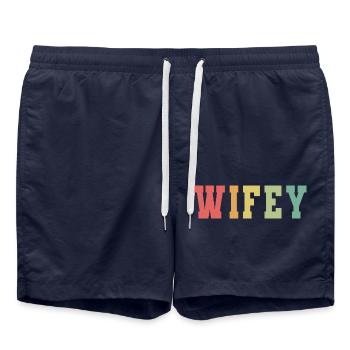 Retro Wifey Matching Couple Wedding Party Mariage - Short de bain - bleu marine - Devant - AI Model Male 185 light (185cm)