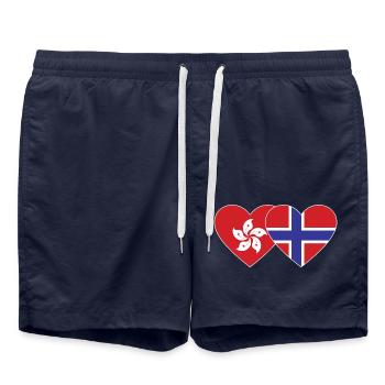 Hong Kong Norway Flag Heart - Swim Trunks - french navy - Front - AI Model Male 185 light (185cm)